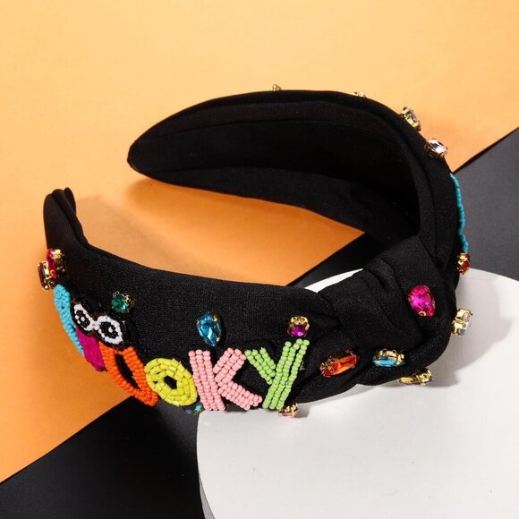 Halloween Headband Rhinestone Beaded Top Knot Accessories for Women main image 6
